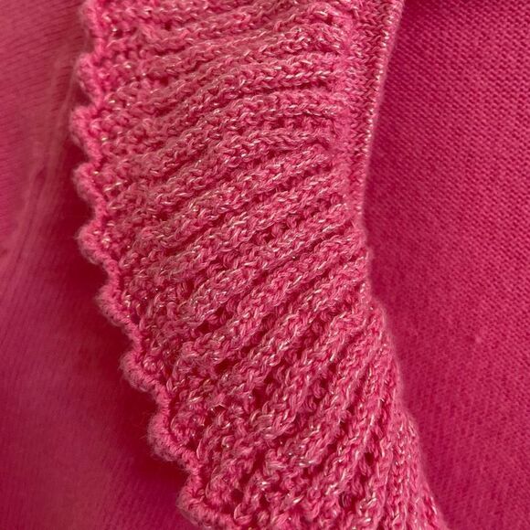 Lilly Pulitzer Pink Ruffle Cascading Kiernan Cardigan Sweater Metallic Ruffles - Picture 4 of 7